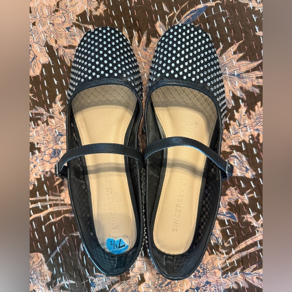 Sincerely Jules Rhinestoned Mesh Mary Jane Flats